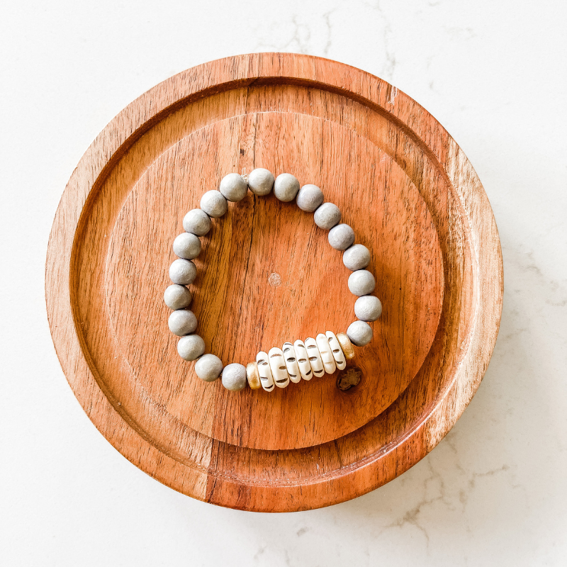 Grey + Carved Mala Bone