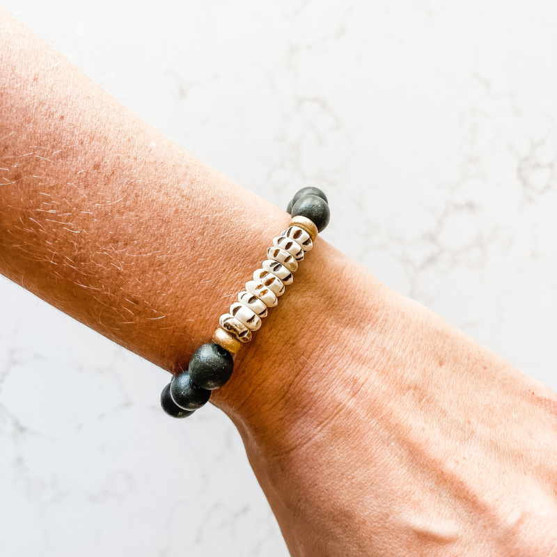 Olive Green + Carved Mala Bone
