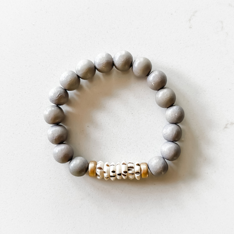 Grey + Carved Mala Bone