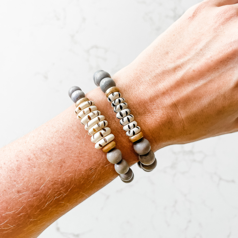 Grey + Carved Mala Bone