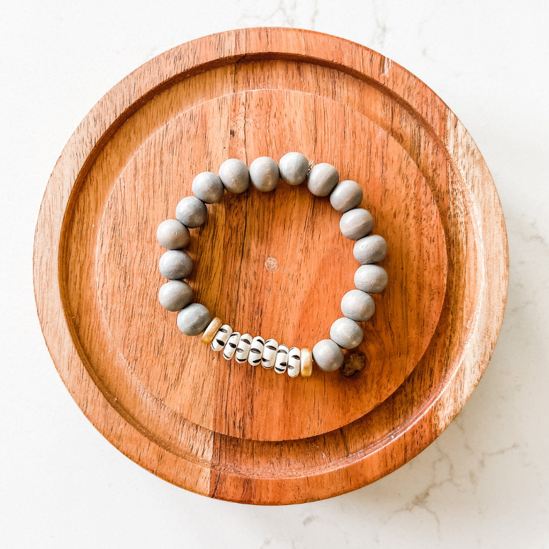 Grey + Carved Mala Bone