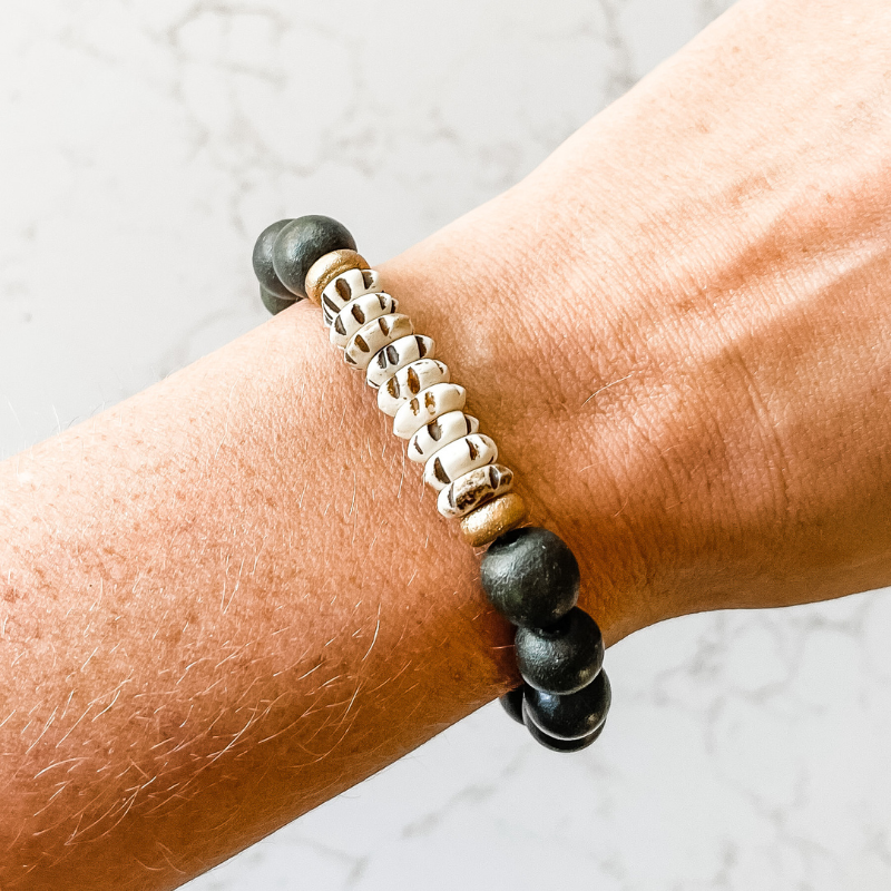 Olive Green + Carved Mala Bone