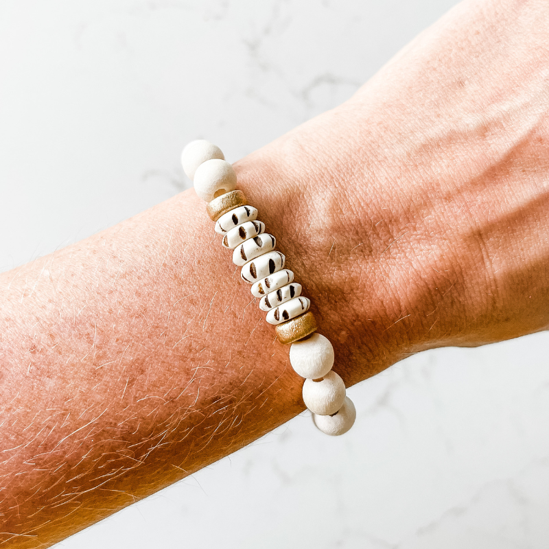 Cream + Carved Mala Bone
